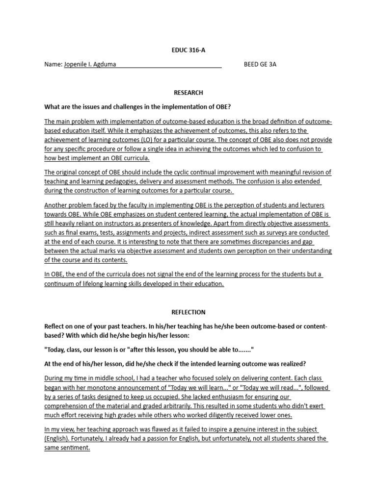 Educ 316-Research and Reflection | PDF | Learning | Cognition
