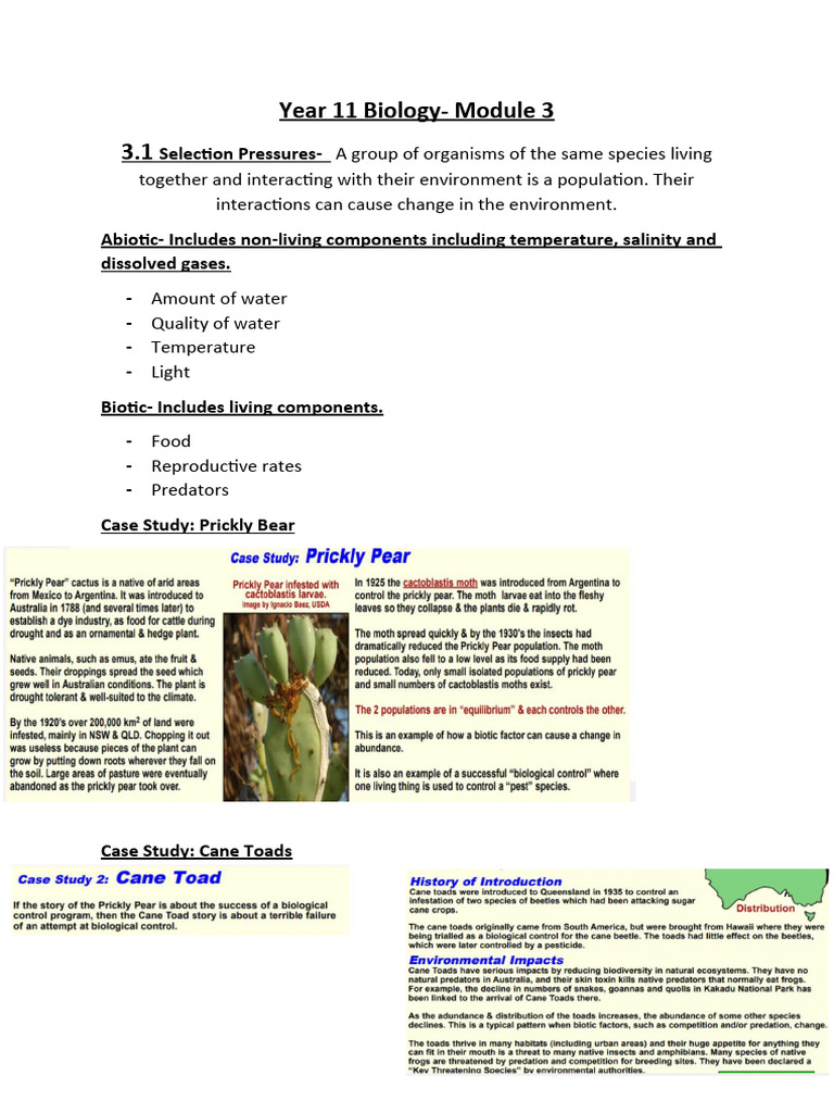 Year 11 Biology Module 3 Overview | PDF | Adaptation | Natural Environment