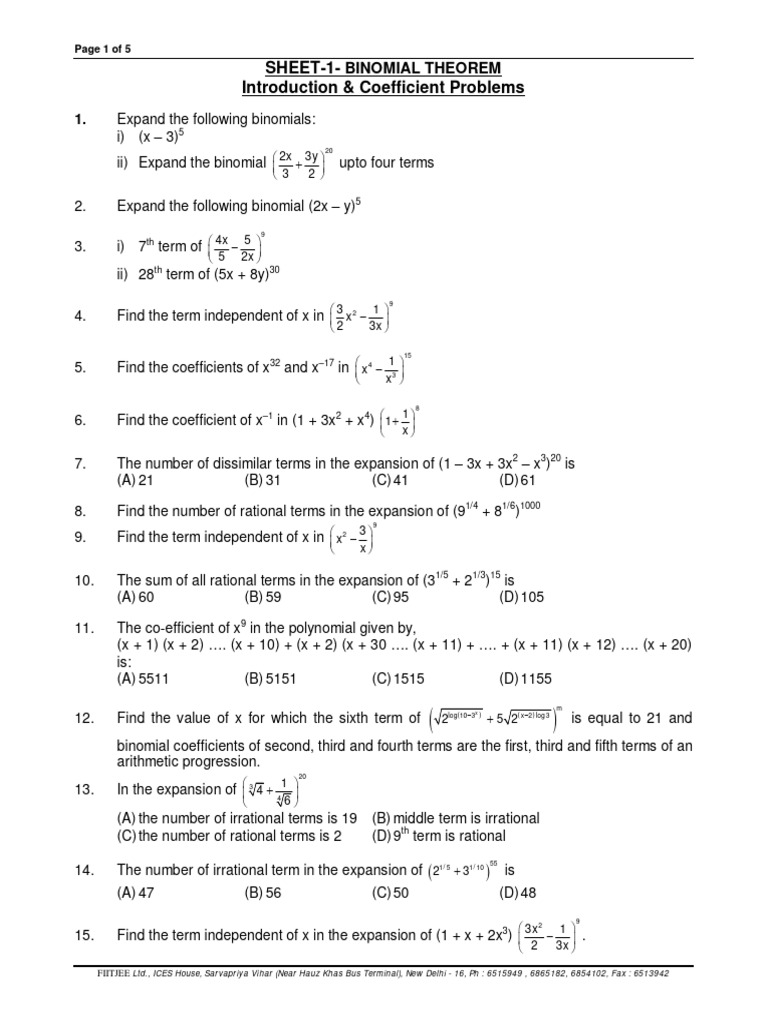 Binomial Theorem Coefficient Problems | PDF | Discrete Mathematics ...