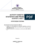 Activity Sheets in Statistics and Probability: Quarter 4, Week 1 Hypothesis Testing