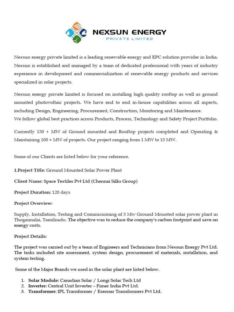 Nexsun energy private limited profile pdf solar power power station
