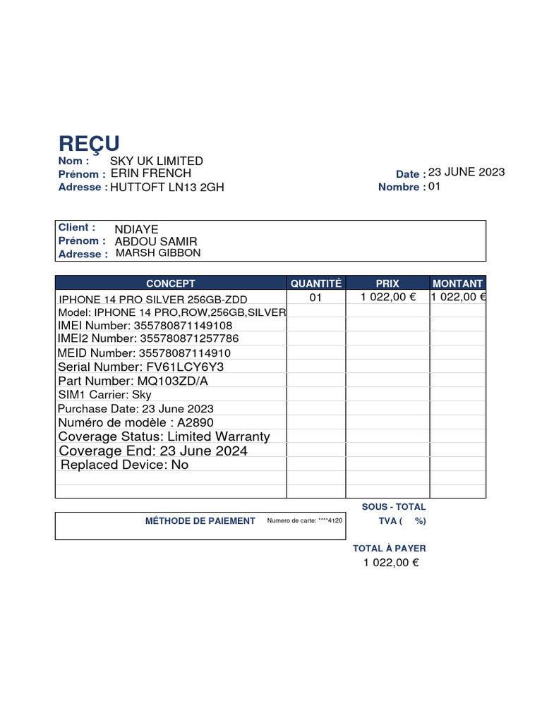 Modèle de reçu de paiement PDF | PDF