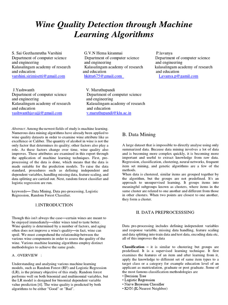 Wine Quality Research Paper | PDF | Logistic Regression | Machine Learning
