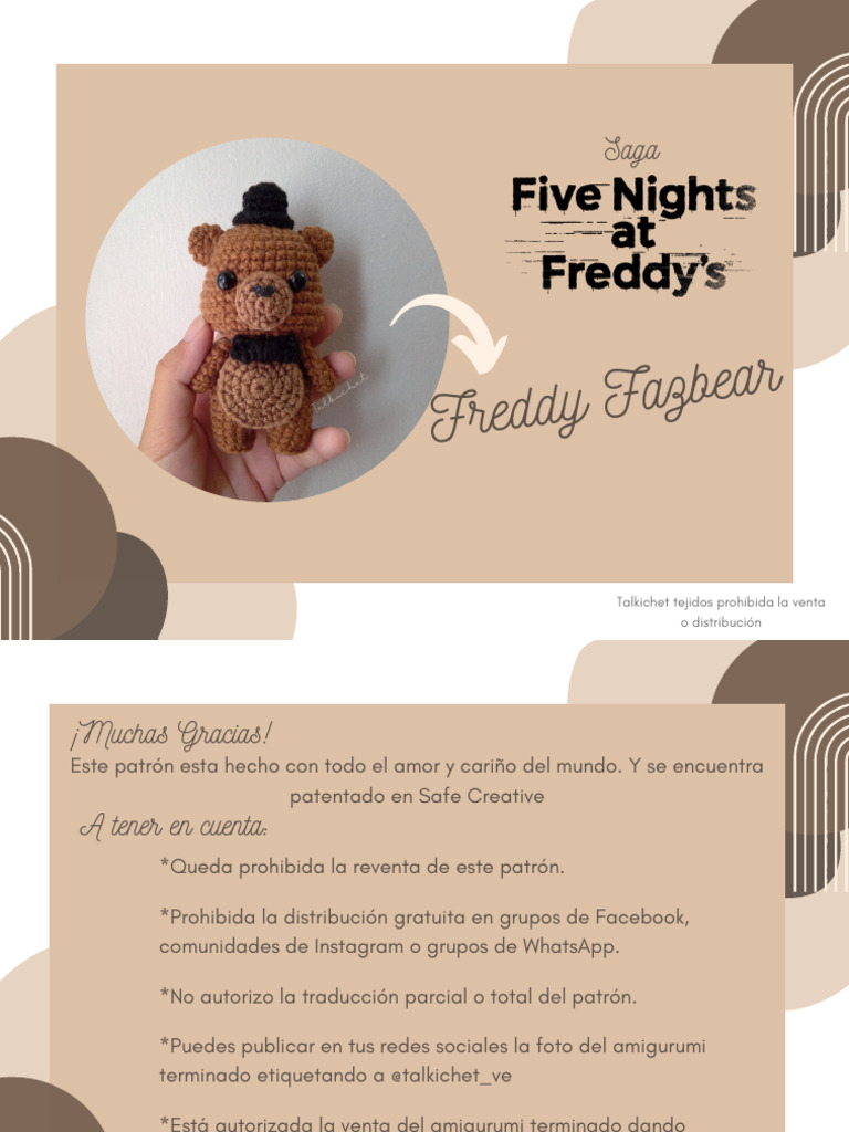 Patrón crochet Freddy Fazbear PDF Amigurumi Costura