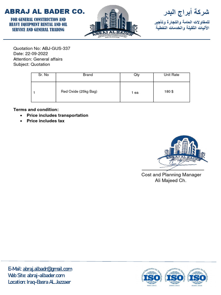 Construction Equipment Rental Quotation | PDF