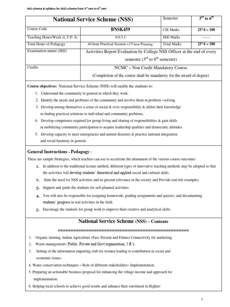 NSS Syllabus for 3rd to 6th Semester | PDF | Organic Farming | Pedagogy