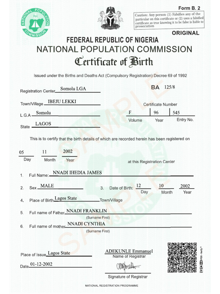 Date of Birth Certificate | PDF