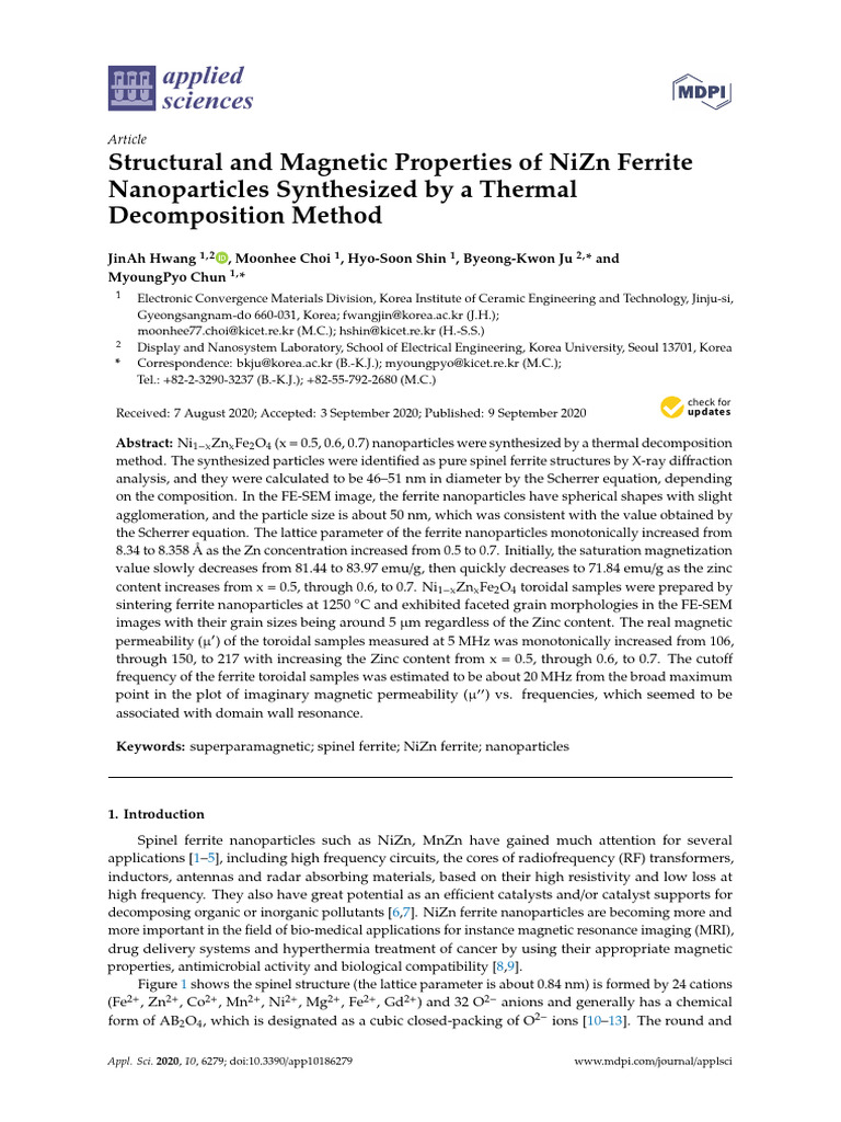 Structure of Zinc Ferrites PDF Nanoparticle Materials