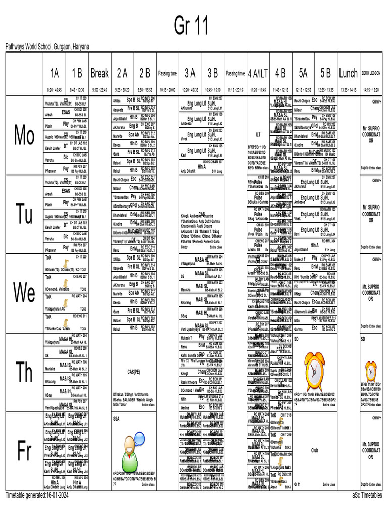 Grade 11 Timetable Overview | PDF