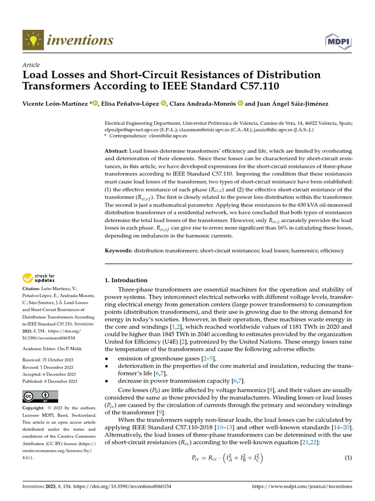 Load Losses and Short-Circuit Resistances of Distr | PDF | Transformer ...