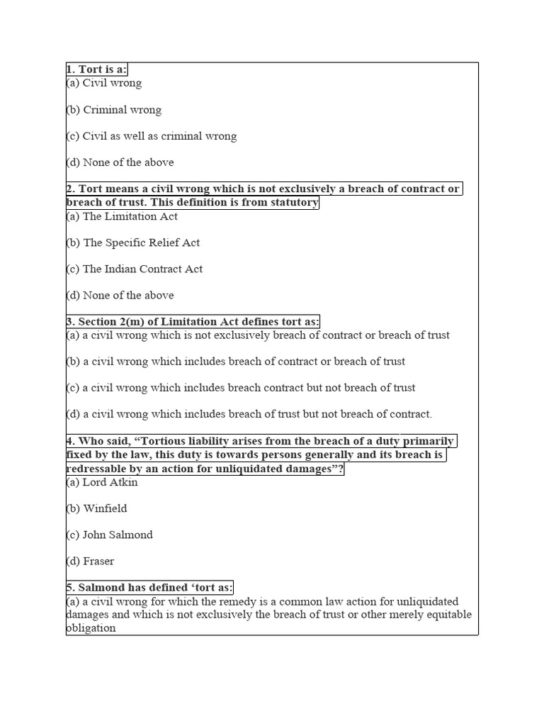 Tort Mcq 2 Pdf Tort Legal Liability