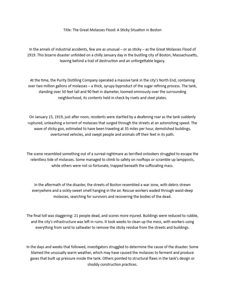 The Great Molasses Flood A Sticky Situation in Boston PDF Natural