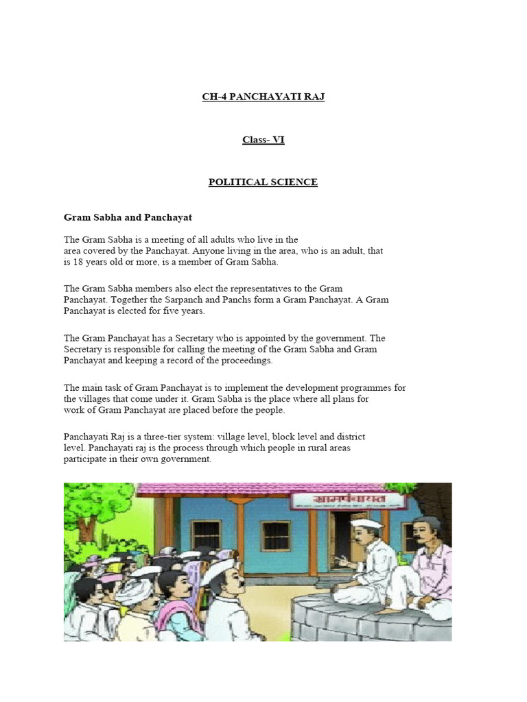 Class 6 Notes and Answers Panchayati Raj PDF Government Of India