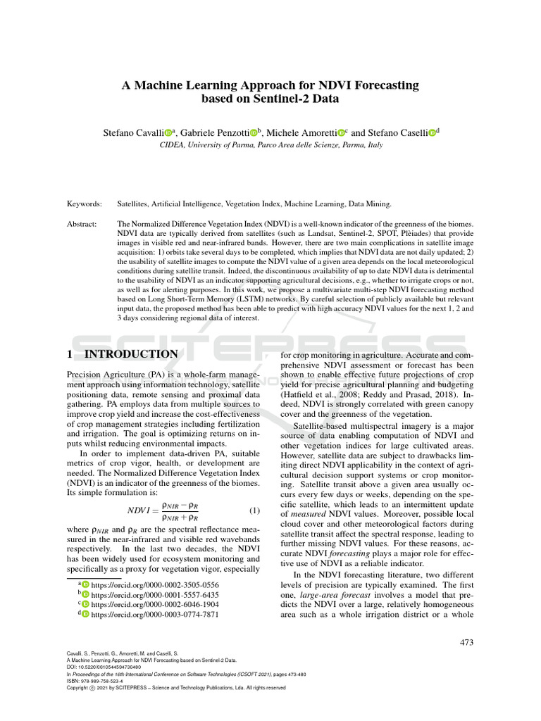 A Machine Learning Approach For NDVI Forecasting Based On Sentinel-2 ...