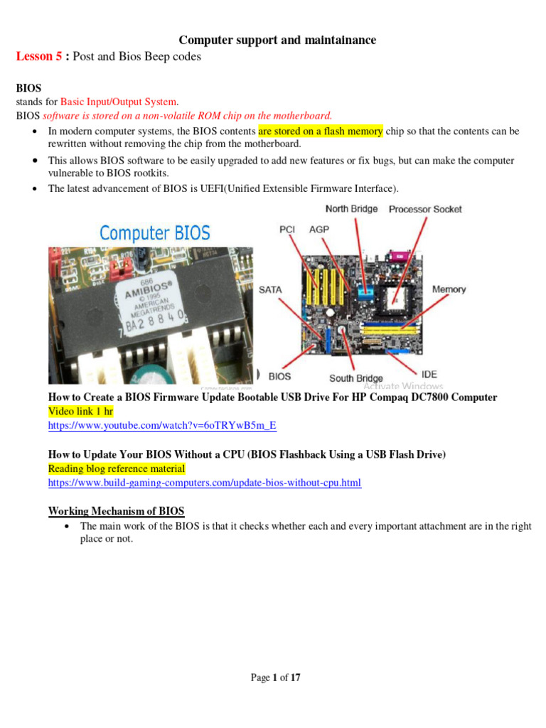 Lesson 5 post and bios beep codes pdf bios booting