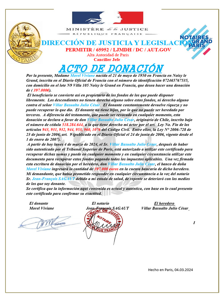 Donación de 397,000€ a Villar Basualto | PDF | Donación | Justicia