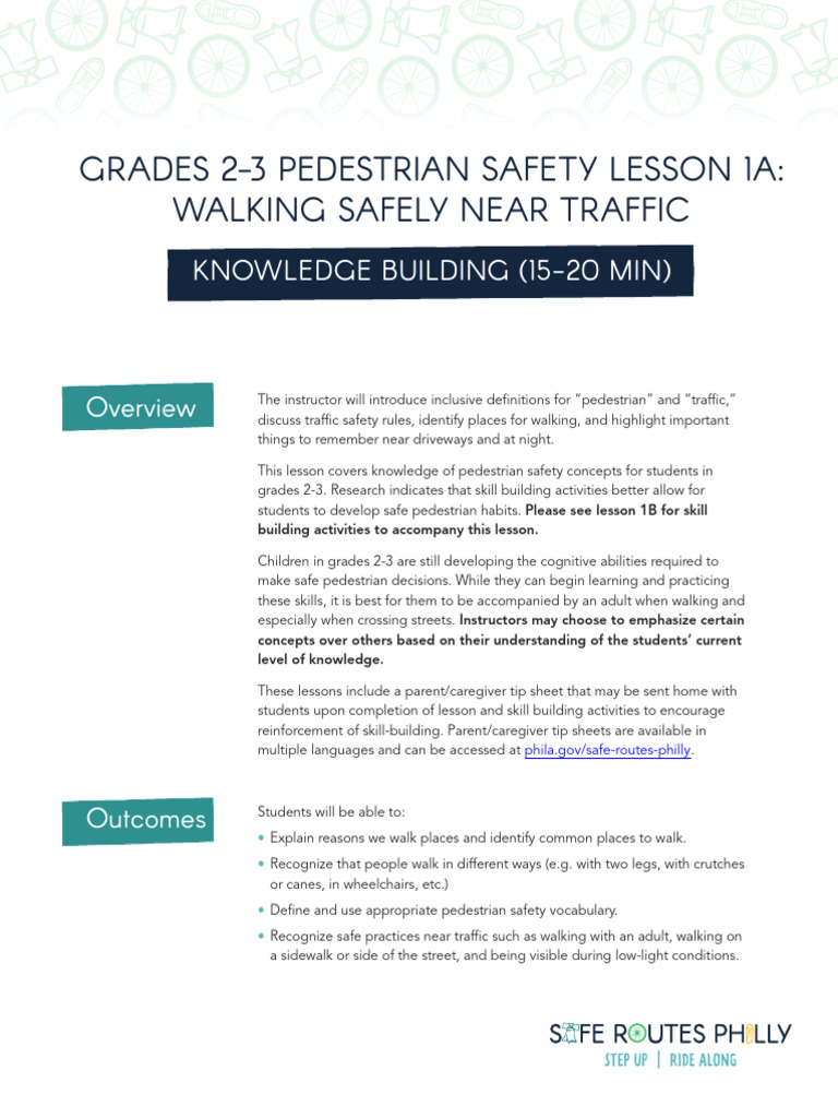 Srp pedestrian safety lesson 1 grades 2 3 pdf sidewalk traffic