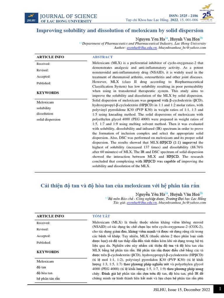 Enhancing Meloxicam Solubility via Solid Dispersion | PDF | Drugs ...