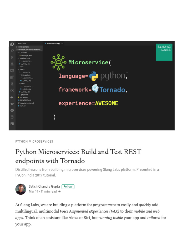 Python Microservices - Tornado REST and Unit Tests - Slanglabs ...