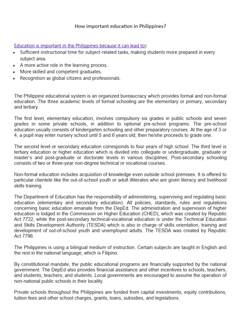 Education in the Philippines | PDF | Schools | Higher Education