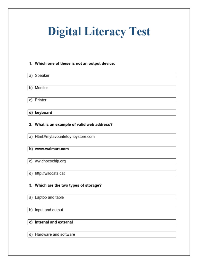 Digital Literacy Test Questions and Answers | PDF | Button (Computing ...