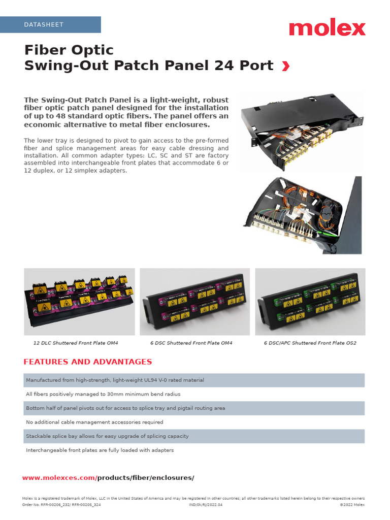 Molex 24-Port Fiber Patch Panel Datasheet | PDF | Optical Fiber ...