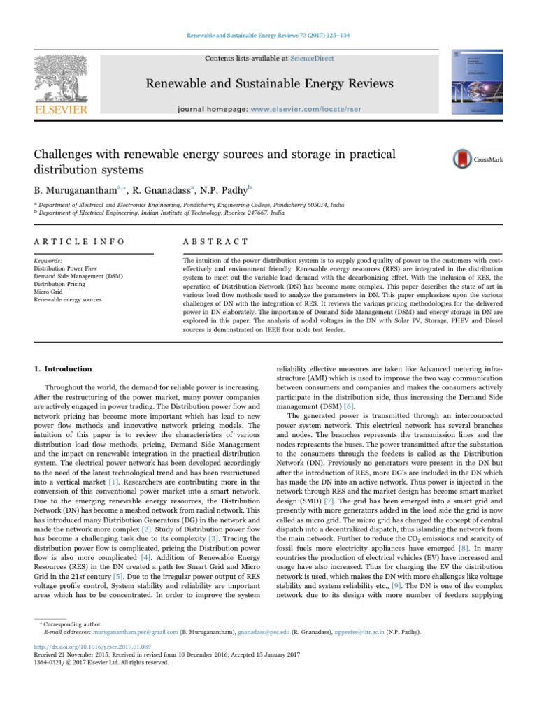 Renewable Energy in Distribution Systems | PDF | Electrical Grid ...