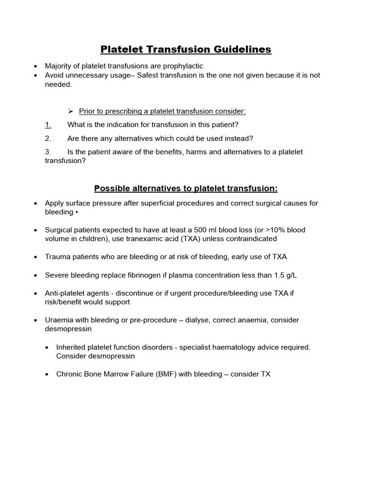 Platelet Transfusion Guidelines new PDF Bleeding Platelet