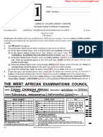 WASSCE 2013 MATHEMATICS CORE 1 Objective Test