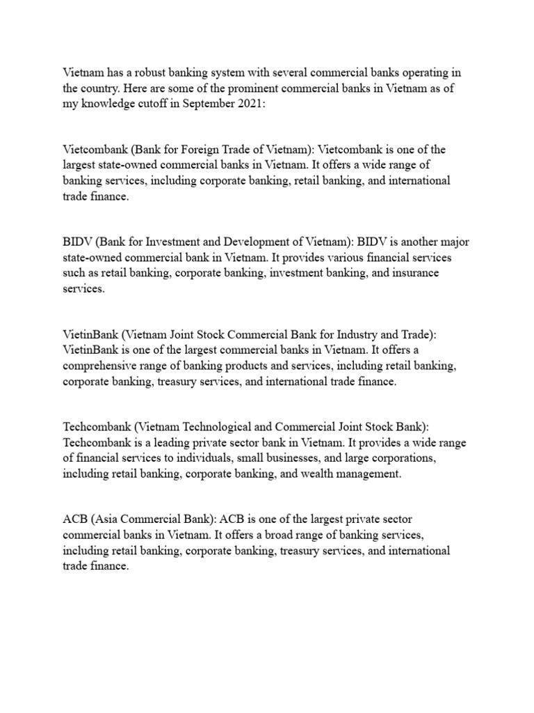 Overview of Vietnam's Commercial Banks | PDF | Banks | Loans