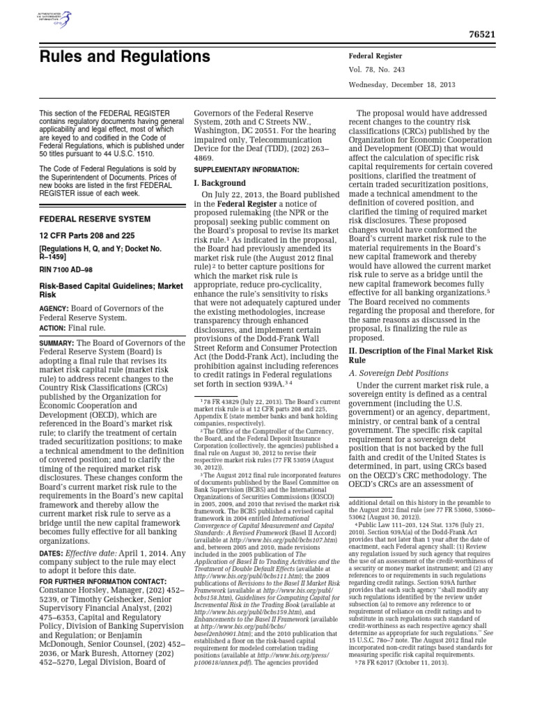 Rules and Regulations: I. Background | PDF | Basel Ii | Securitization