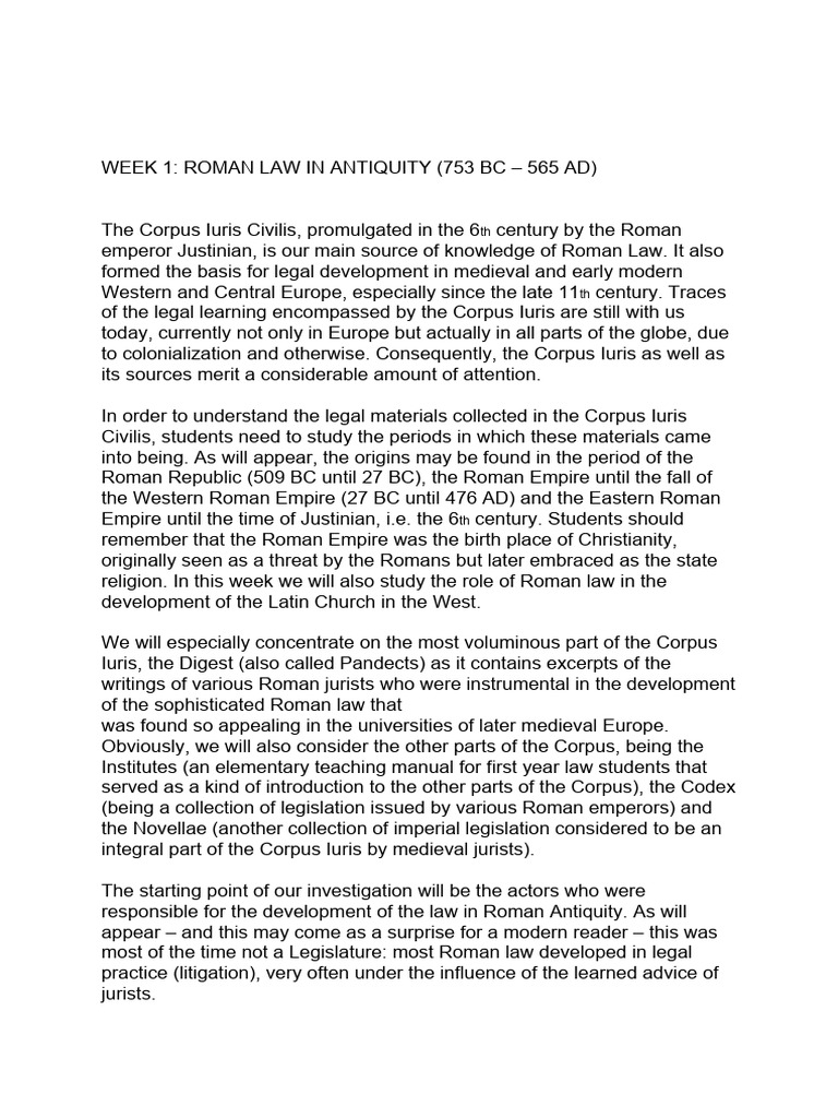 Week 1 european history pdf roman law roman empire