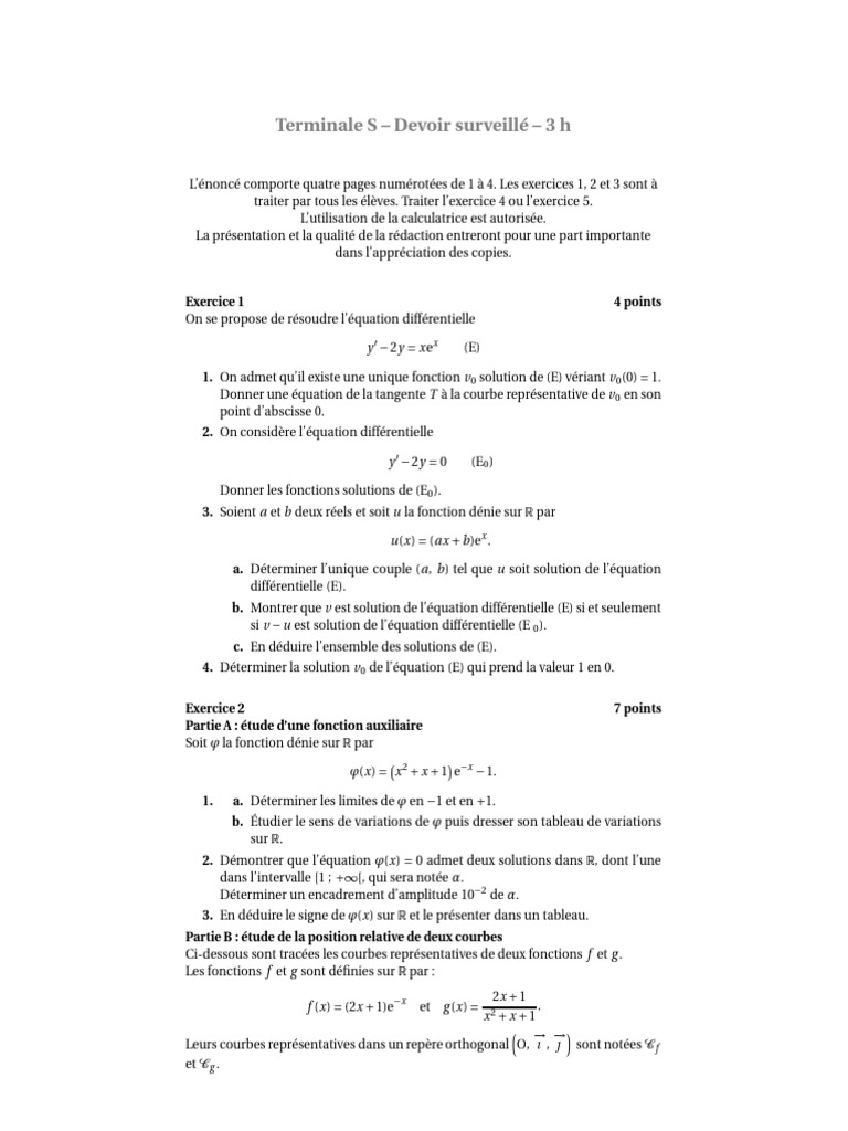 Devoir Surveillé Terminale S - Mathématiques | PDF | Nombre complexe ...