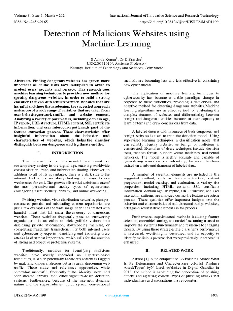 Detecting Malicious Websites with ML | PDF | Machine Learning | Security