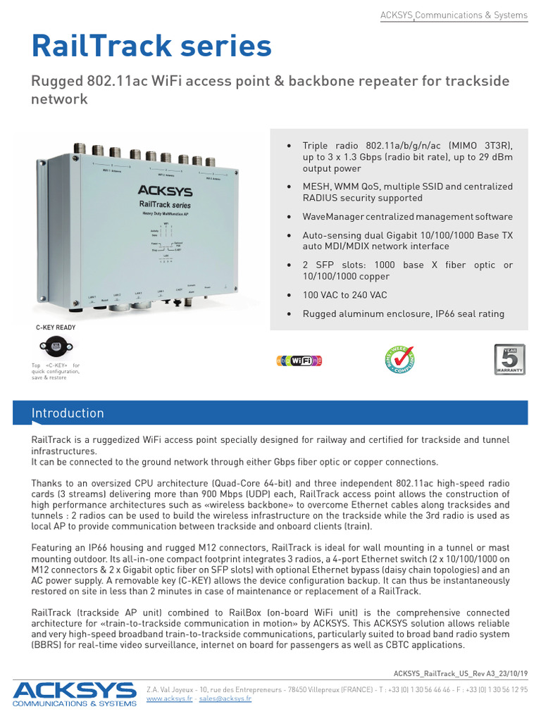 Acksys Railtrack Us | PDF | Wi Fi | Ieee 802.11