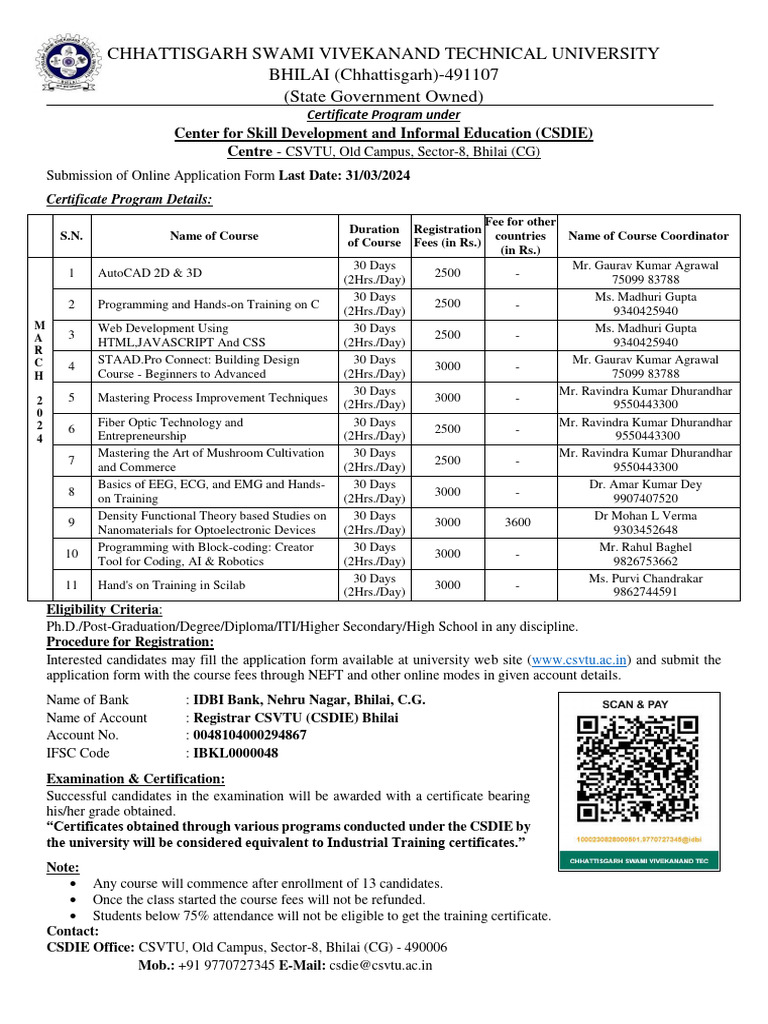 CSDIE Certificate Courses at CSVTU 2024 | PDF | Technology & Engineering