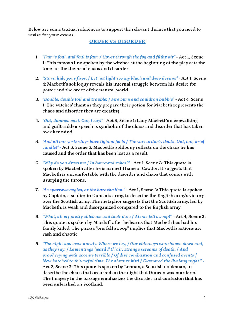 Key Themes and Quotes in Macbeth | PDF | Macbeth | Shakespearean Tragedies