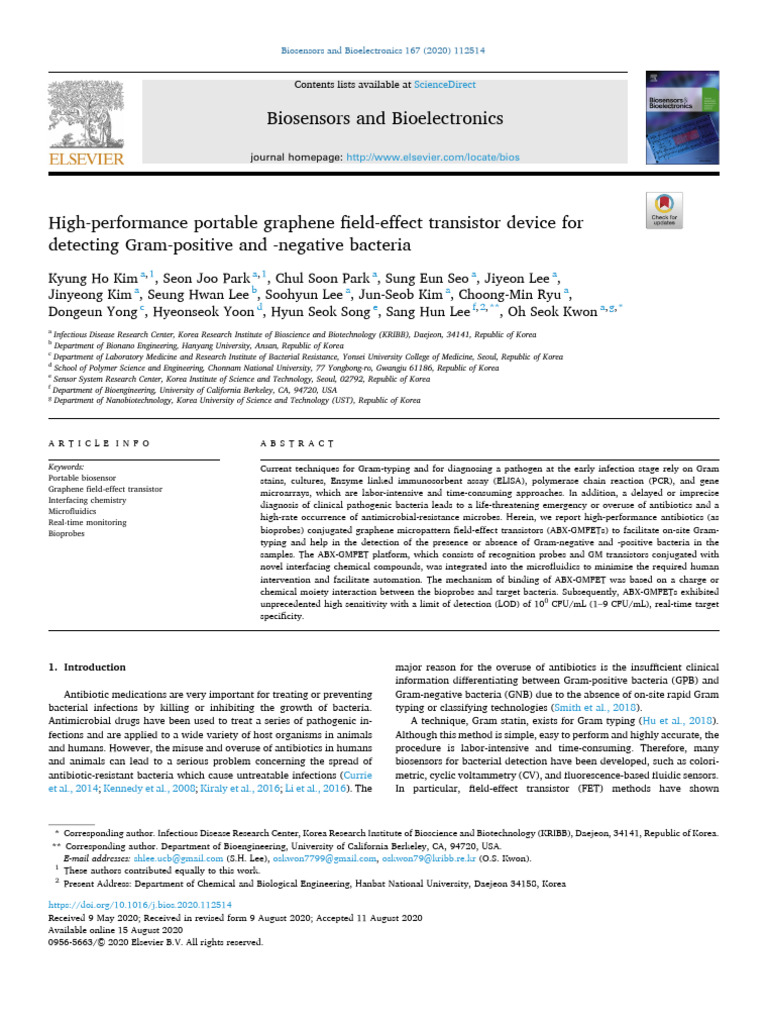 Portable Device for Rapid Bacteria Detection | PDF | Biosensor | Graphene