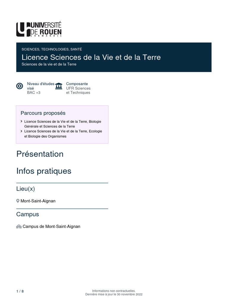 Licence Sciences de la Vie et de la Terre | PDF | Biologie | Science de ...