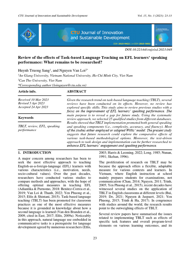 TBLT's Impact on EFL Speaking Skills | PDF | English As A Second Or ...