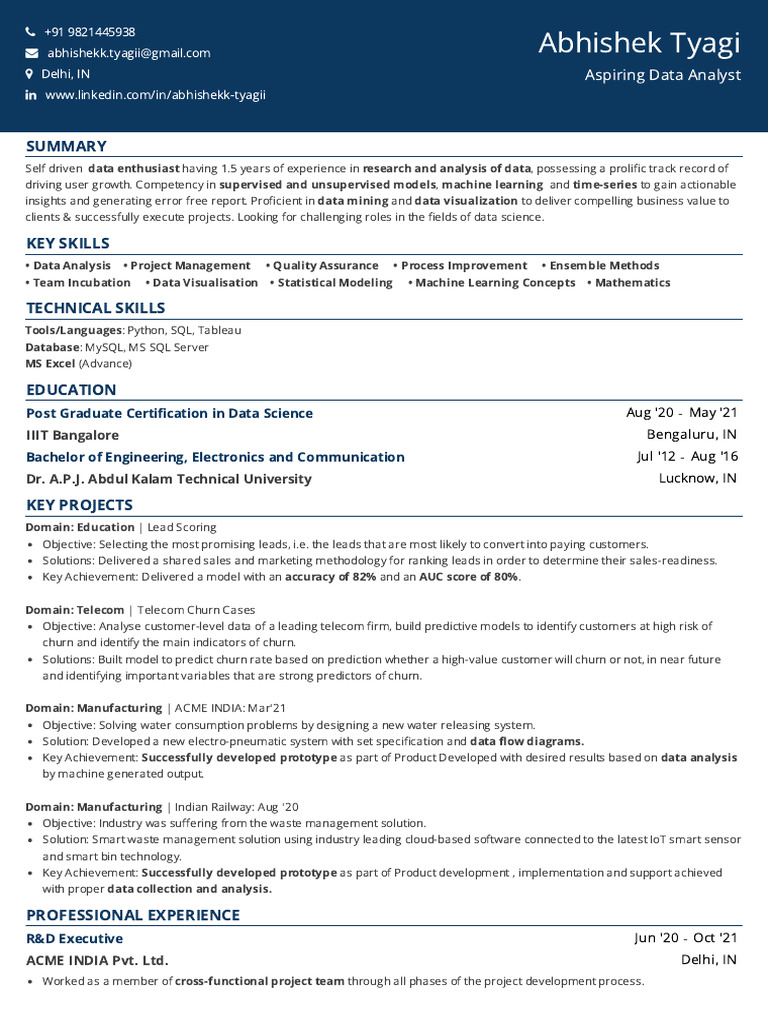 Data Analyst Profile: Skills & Projects | PDF | Data Analysis | Data