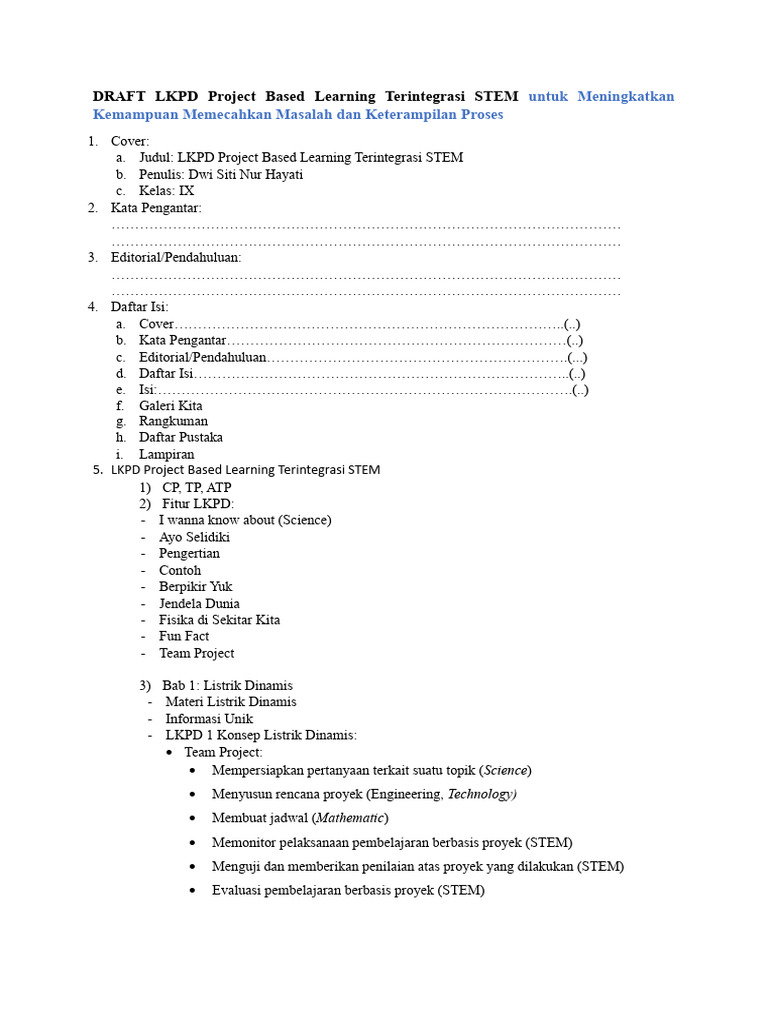 DRAFT LKPD Project Based Learning Terintegrasi STEM | PDF