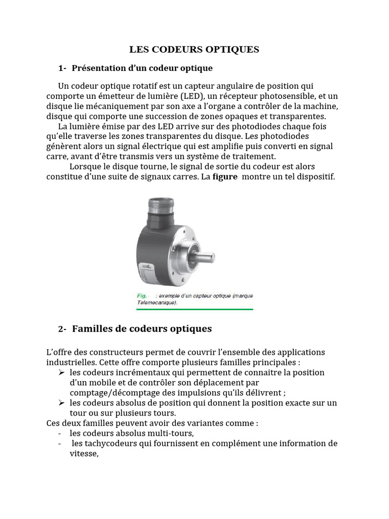 Fonctionnement des codeurs optiques | PDF