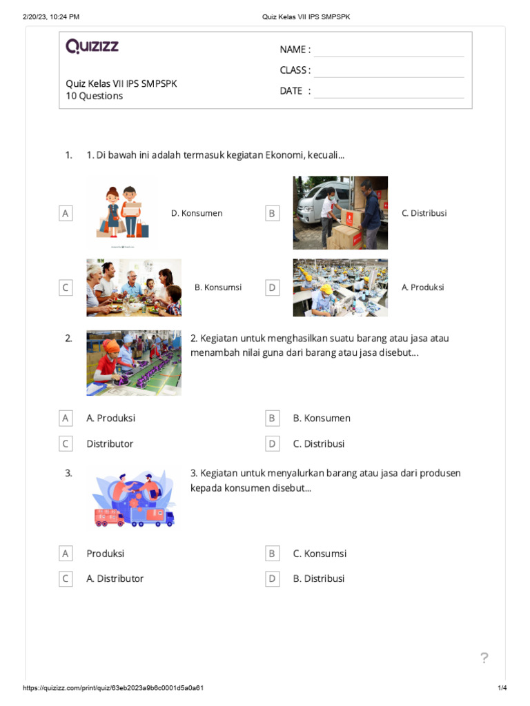Quiz IPS Kelas VII: Kegiatan Ekonomi | PDF | Seni