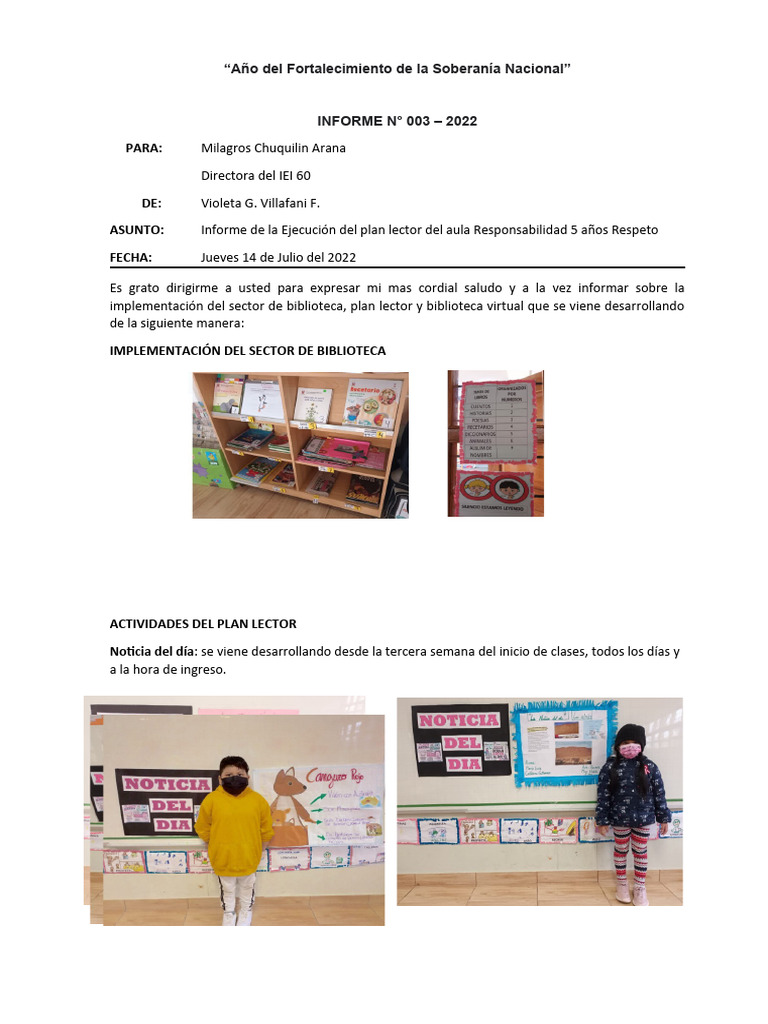 Informe Del Plan Lector Pdf