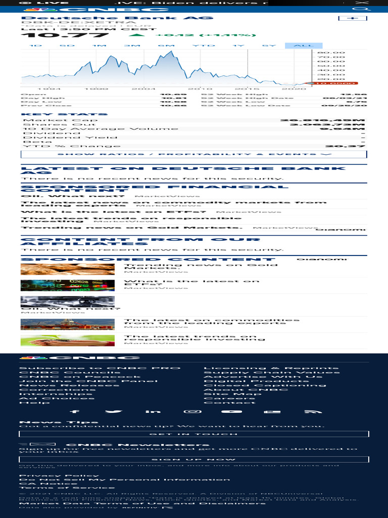 Dbk-De 10.77 +0.12 (+1.11) | PDF | Cnbc | Exchange Traded Fund