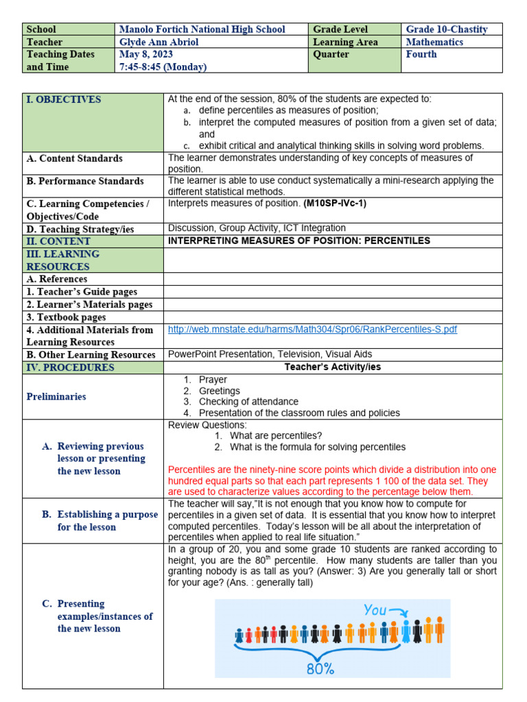 Mathematics 10 Percentiles Pdf Percentile Teachers