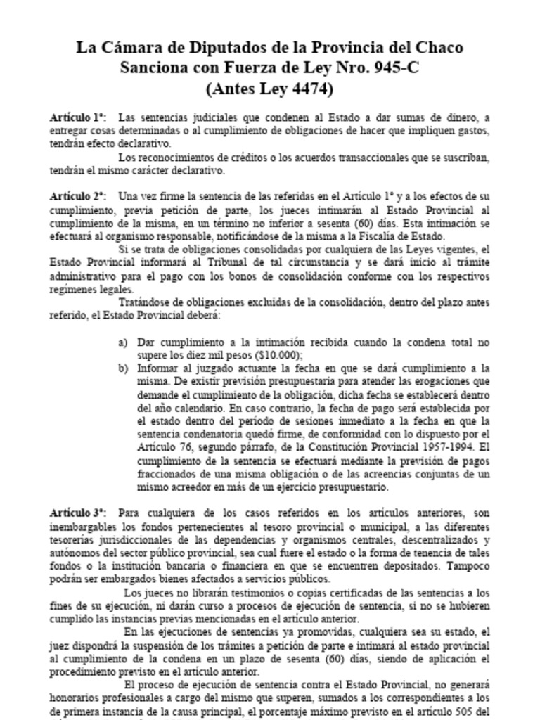 L.945.C - Sentencia Judiciales Contra El Estado | PDF | Sentencia (ley