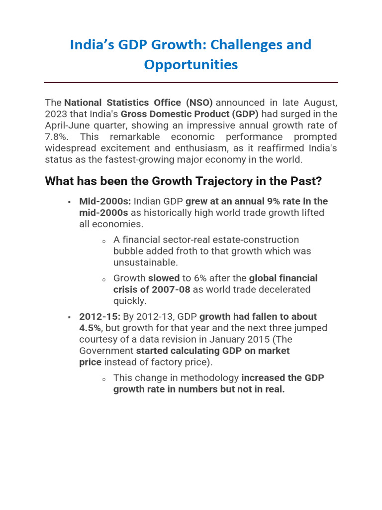 India's GDP Growth - Challenges and Opportunities | PDF | Economic ...