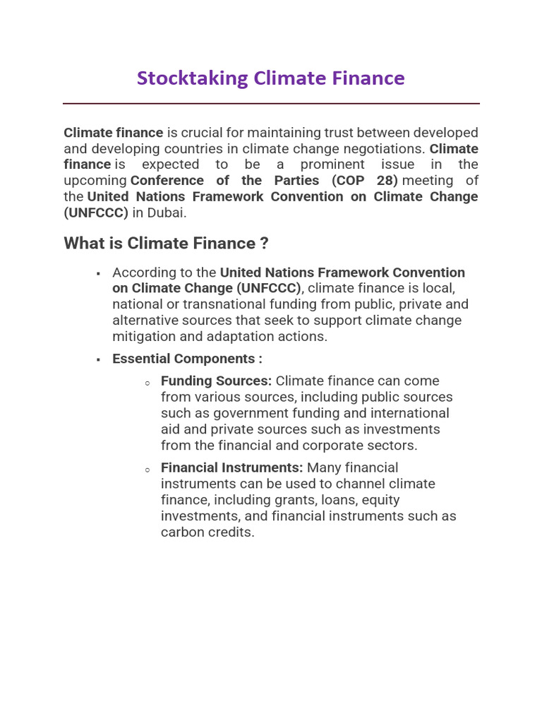 Climate Finance Needs for Developing Nations | PDF | Climate Change ...